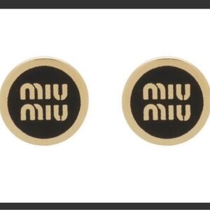 Miu Miu Black and Gold Round Logo Stud Earrings